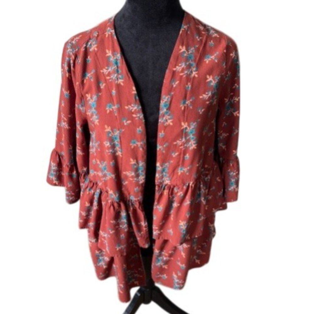 Rock & Roll Denim Open Butterfly Sleeve Boho Hippie Western Kimono Top EUC L